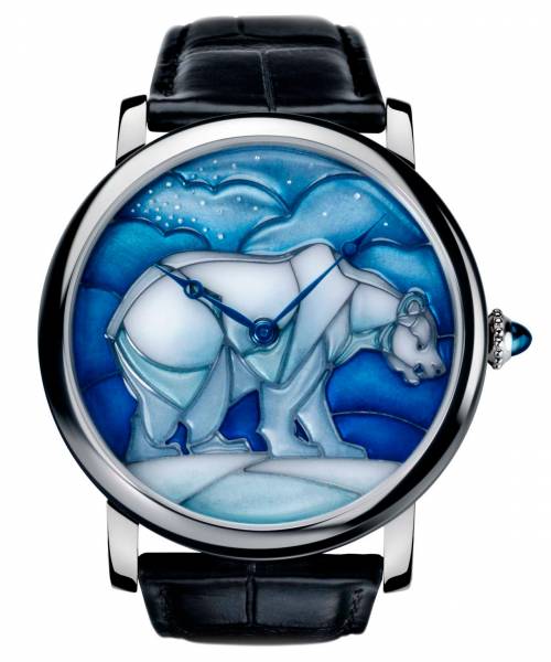Часы Cartier Rotonde de Cartier Bear Motif в технике витражной эмали