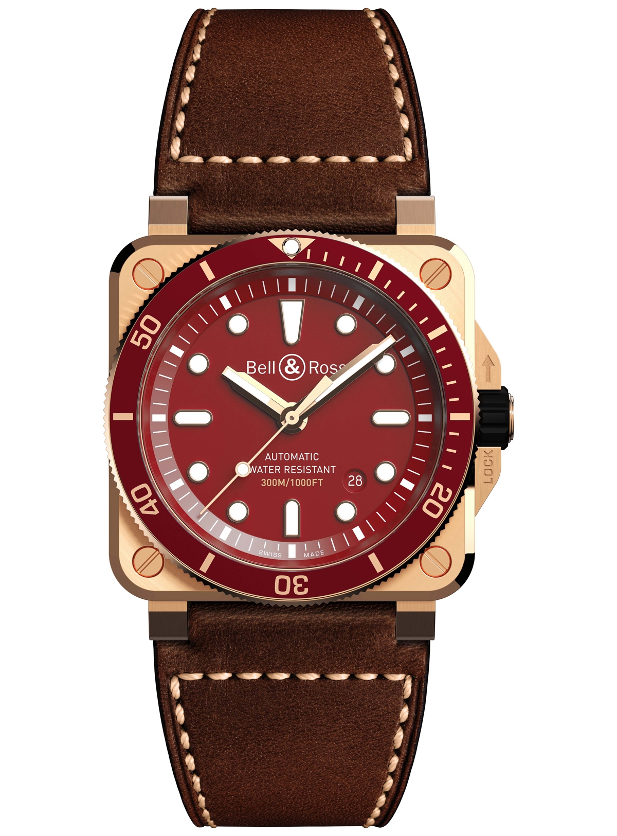 Часы Bell & Ross BR 03-92 Diver Red Bronze на кожаном ремешке
