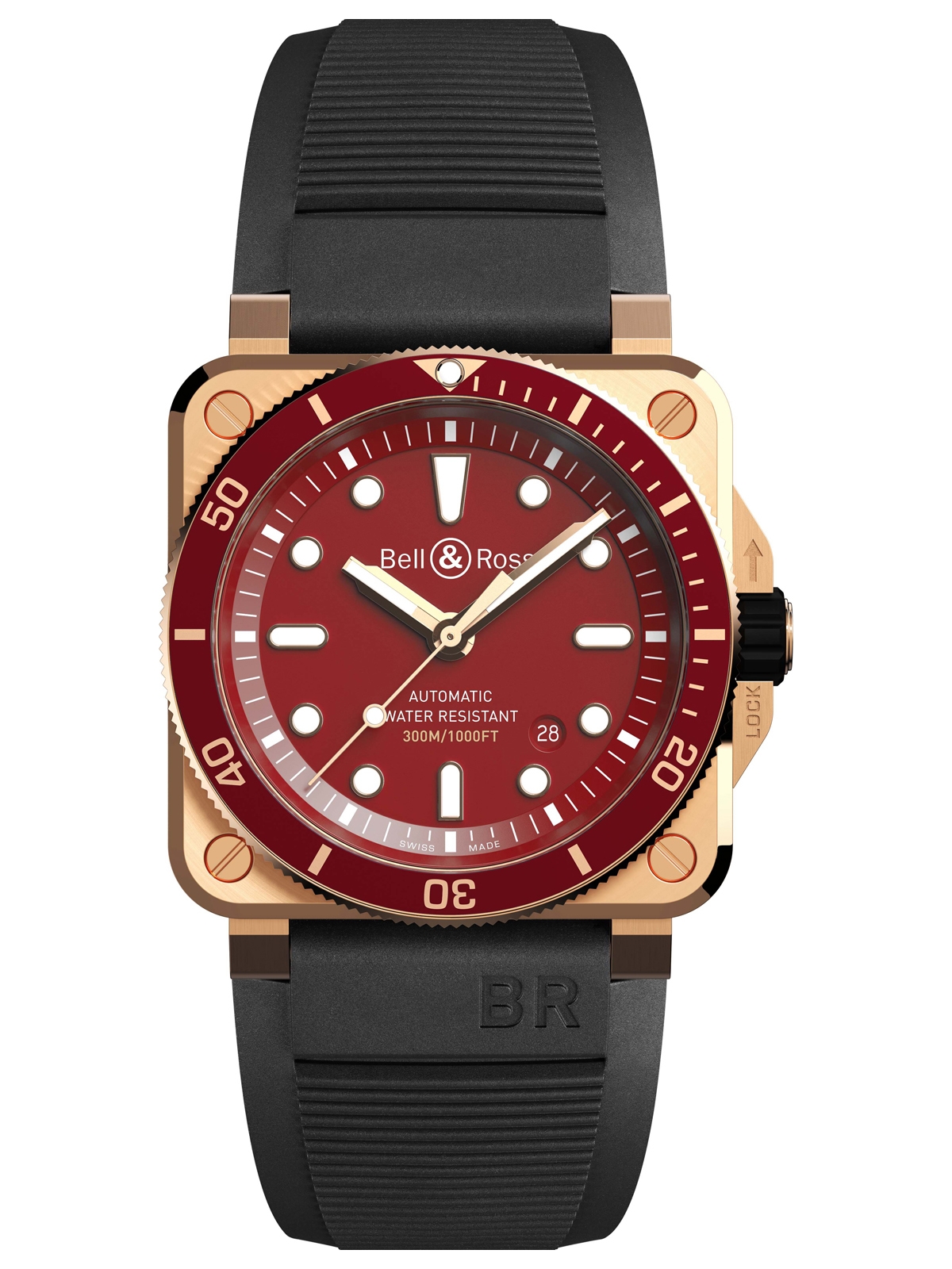 Часы Bell & Ross BR 03-92 Diver Red Bronze на каучуковом ремешке