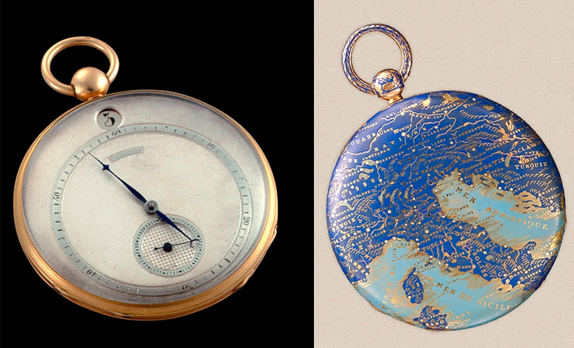 Карманные часы с прыгающей часовой стрелкой и модель с эмальерной миниатюрой в виде карты Италии, 1824 год