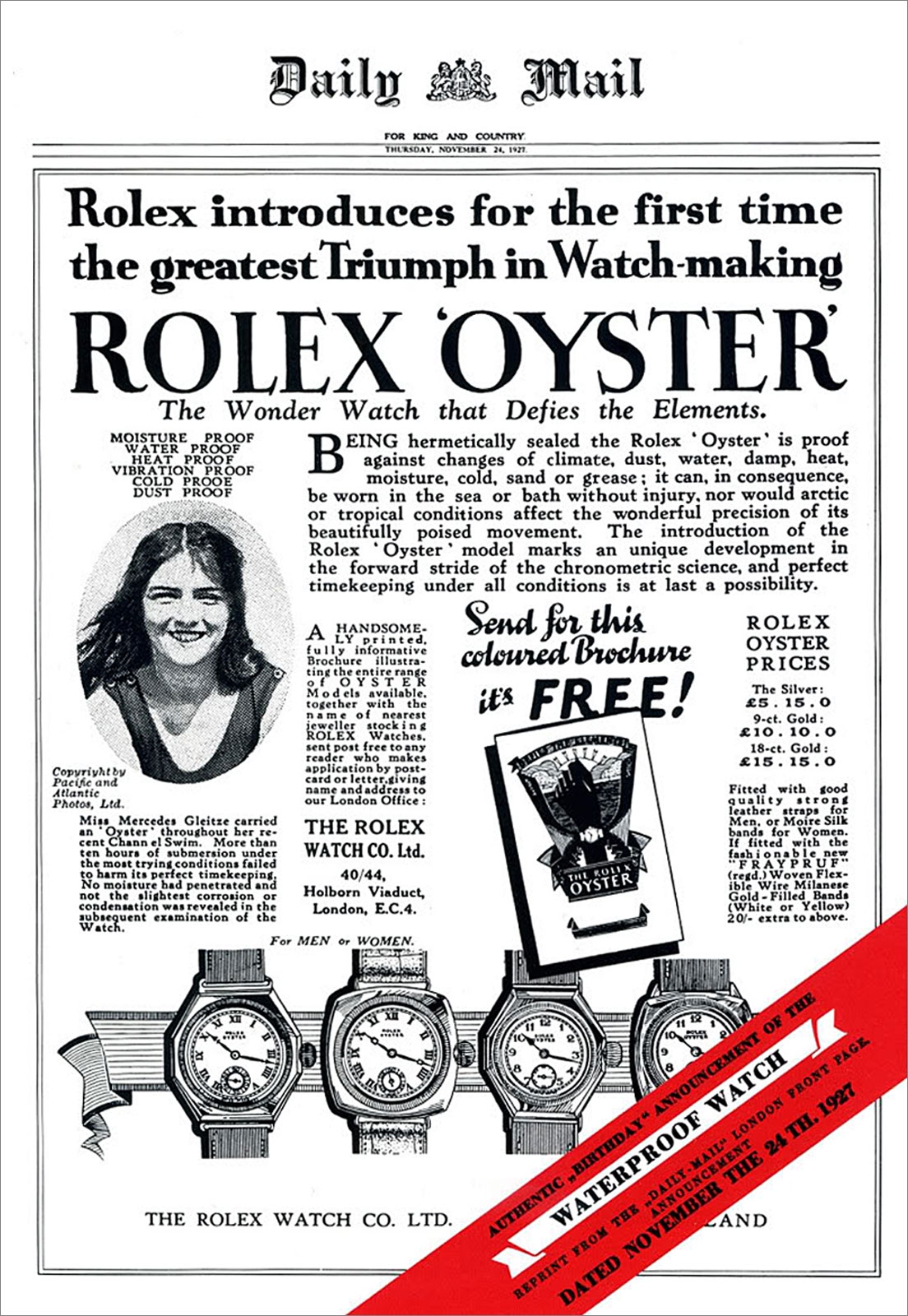 Первая полоса газеты Daily Mail с часами Rolex