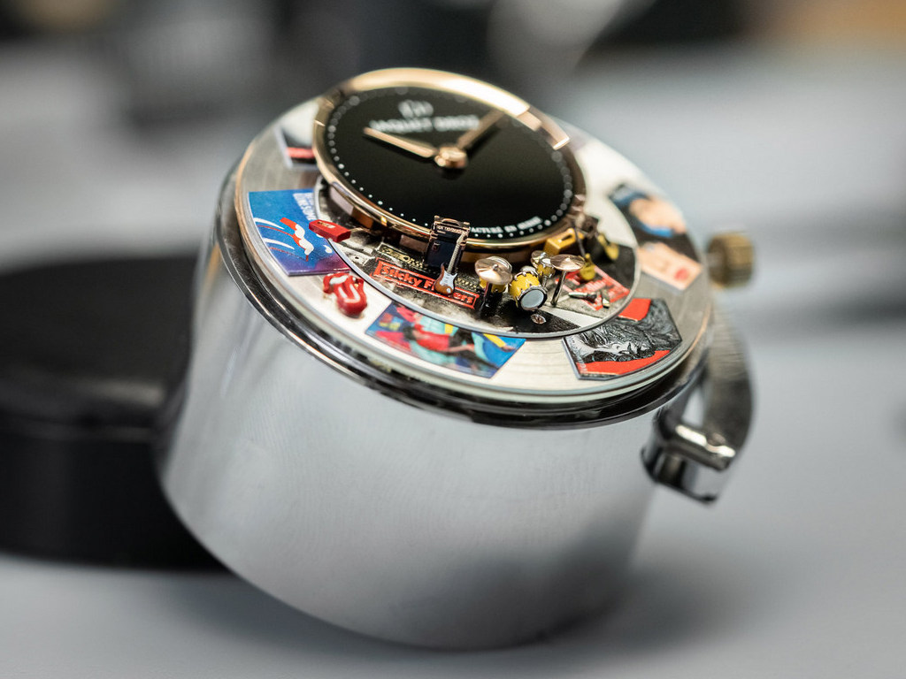 Анимированный циферблат часов Jaquet Droz Rolling Stones Automaton